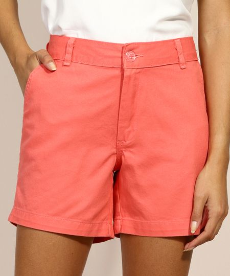 Short-de-Sarja-Feminino-Midi-Alfaiatado-Cintura-Alta-com-Bolsos-Coral-9967135-Coral_1
