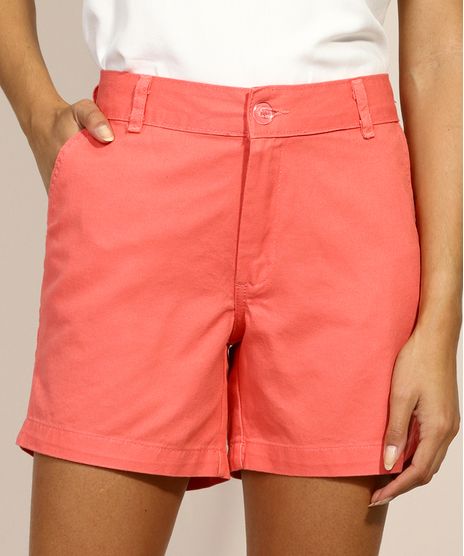 Short-de-Sarja-Feminino-Midi-Alfaiatado-Cintura-Alta-com-Bolsos-Coral-9967135-Coral_1