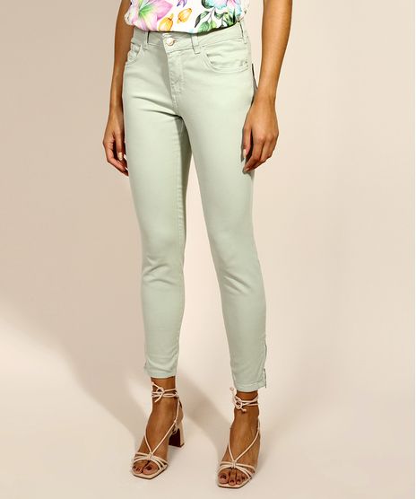 Calca-de-Sarja-Feminina-Super-Skinny-Push-up-Cintura-Media-Verde-Claro-9973911-Verde_Claro_1