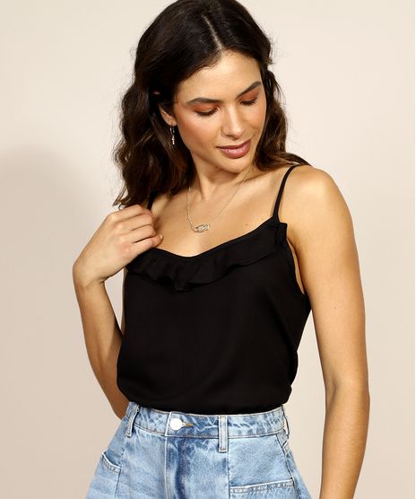 Regata-Feminina-com-Babados-Alca-Fina-Decote-V-Preta-9964744-Preto_1