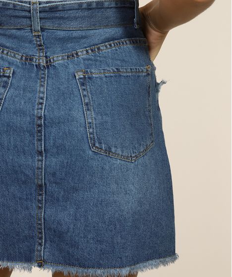 saia jeans curta com cinto