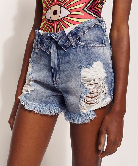Short-Jeans-Feminino-Hype-Beachwear-Cintura-Alta-Destroyed-com-Cos-Virado-Azul-Medio-9970331-Azul_Medio_1