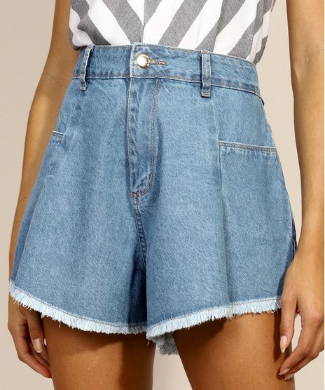 Short-de-Sarja-Feminino-Sawary-Gode-Cintura-Super-Alta-com-Barra-Desfiada-Azul-Claro-9974668-Azul_Claro_1