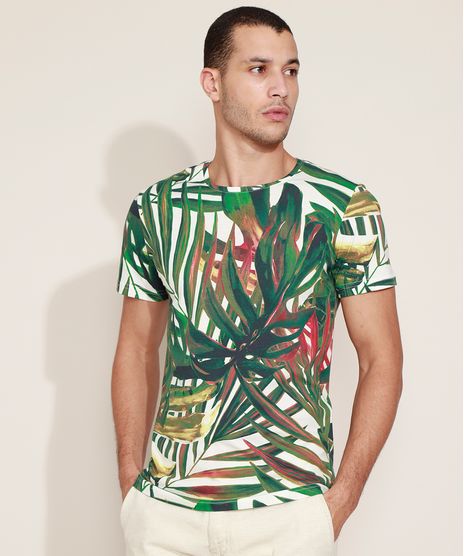 Camiseta-Masculina-Slim-Estampada-de-Folhagens-Manga-Curta-Gola-Careca-Verde-9967065-Verde_1