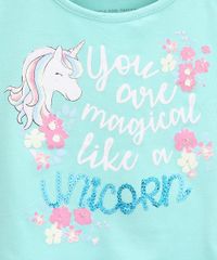 Blusa-Infantil-Unicornio--You-Are-Magical--com-Babado-Manga-Curta-Decote-Redondo-Verde-9955742-Verde_2