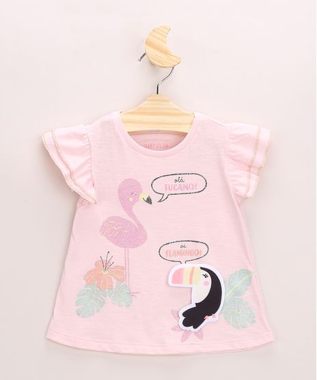 Blusa-Infantil-Tucano-e-Flamingo-com-Brilho-e-Babados-Manga-Curta-Decote-Redondo-Rosa-9967467-Rosa_1