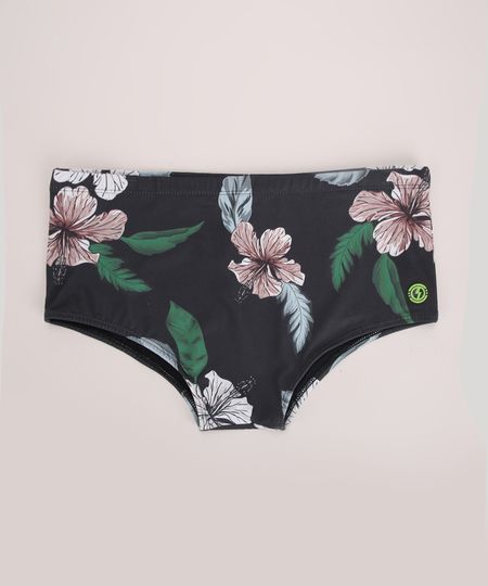 Sunga-Masculina-Tradicional-Estampada-Floral-com-Protecao-UV50--Preta-9970085-Preto_1