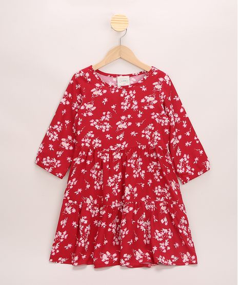 Vestido-Infantil-Estampado-Floral-Manga-3-4-Vermelho-9970677-Vermelho_1