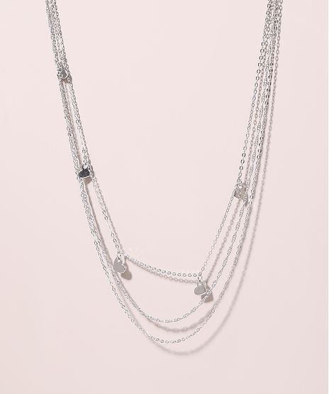 Colar-Feminino-Triplo-com-Pingentes-de-Coracoes-Prateado-9972316-Prateado_1