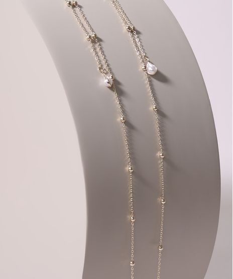 Corrente para Óculos Dourado com Pérolas em Promoção