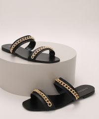 Rasteirinha-Feminina-Oneself-com-Correntes-Bico-Redondo-Preta-9973723-Preto_1