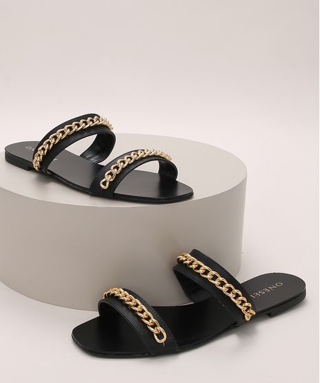 Rasteirinha-Feminina-Oneself-com-Correntes-Bico-Redondo-Preta-9973723-Preto_1