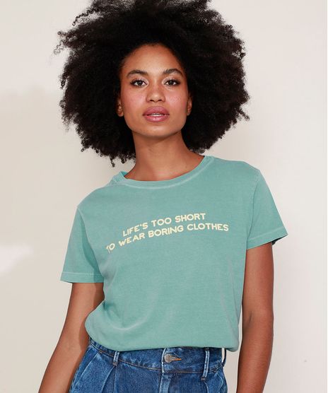 T-Shirt-Feminina-Mindset--Life-s-Too-Short--Manga-Curta-Decote-Redondo-Verde-9974960-Verde_1