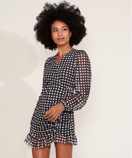 Vestido-de-Tule-Feminino-Mindset-Curto-Estampado-Xadrez-Vichy-Manga-Bufante-Preto-9975488-Preto_1