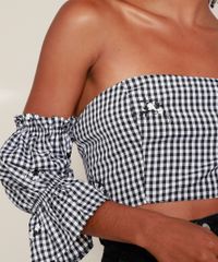 Blusa-Feminina-Mindset-Cropped-Ombro-a-Ombro-Estampada-Xadrez-Vichy-Manga-Bufante-Preta-9974855-Preto_4