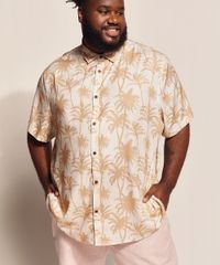 Camisa-Masculina-Plus-Size-Birden-Coqueiros-Manga-Curta-Bege-Claro-9970238-Bege_Claro_1