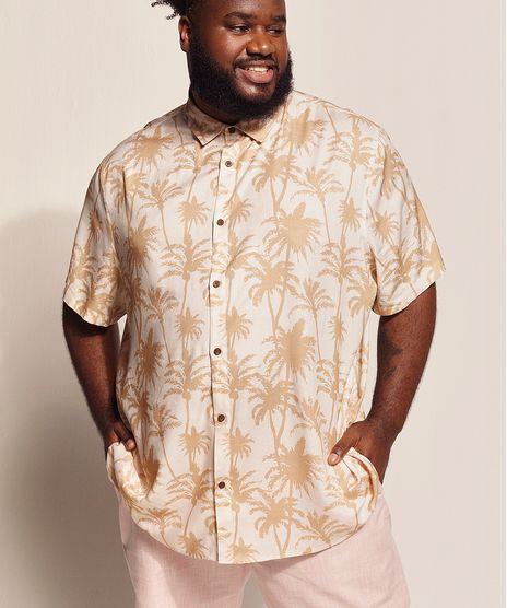 Camisa-Masculina-Plus-Size-Birden-Coqueiros-Manga-Curta-Bege-Claro-9970238-Bege_Claro_1