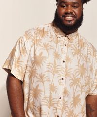 Camisa-Masculina-Plus-Size-Birden-Coqueiros-Manga-Curta-Bege-Claro-9970238-Bege_Claro_4