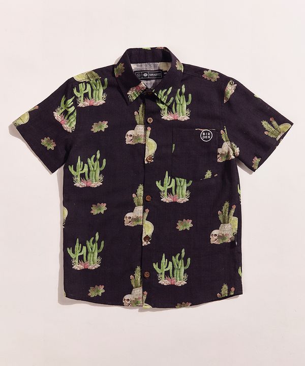 Camisa Infantil Birden Caveira e Cacto Manga Curta com Bolso Preta 6
