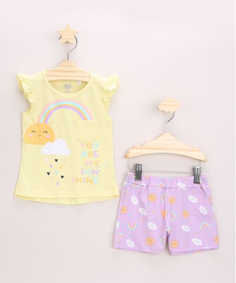 Conjunto-Infantil-de-Regata-com-Babados-Manga-Curta-Amarela---Short-Estampado-Lilas-9968285-Lilas_1