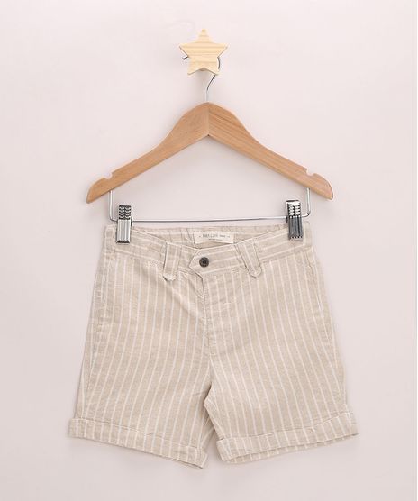 Bermuda-de-Sarja-Infantil-Reta-com-Linho-Listrada-Kaki-9947975-Kaki_1