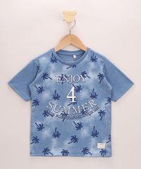 Camiseta-Infantil--Enjoy-Summer--Estampada-de-Coqueiros-Manga-Curta-Azul-9968342-Azul_1