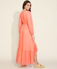Vestido-Feminino-Longo-com-Babado-Manga-Bufante-Coral-9963625-Coral_2