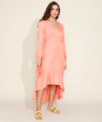 Vestido-Feminino-Longo-com-Babado-Manga-Bufante-Coral-9963625-Coral_3