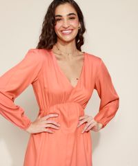 Vestido-Feminino-Longo-com-Babado-Manga-Bufante-Coral-9963625-Coral_4