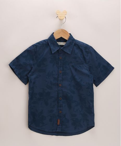Camisa-Infantil-Estampada-de-Folhagens-Manga-Curta-Azul-Marinho-9545237-Azul_Marinho_1