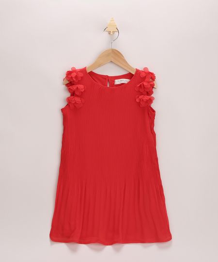 Vestido-Infantil-Plissado-com-Flores-Vermelho-9953833-Vermelho_1