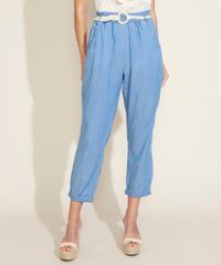Calca-Jeans-Feminina-Clochard-Cintura-Alta-com-Cordao-para-Amarracao-Azul-Medio-9971160-Azul_Medio_1