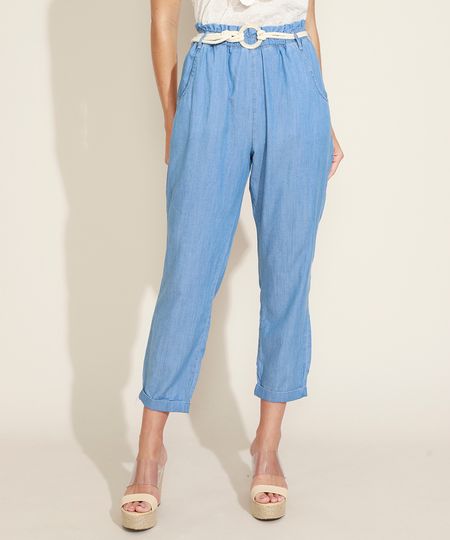 Calca-Jeans-Feminina-Clochard-Cintura-Alta-com-Cordao-para-Amarracao-Azul-Medio-9971160-Azul_Medio_1