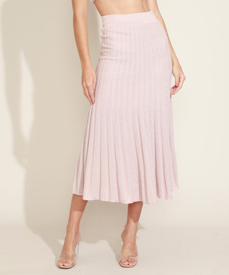 Saia-Feminina-Midi-de-Trico-Plissado-Bege-Claro-9976052-Bege_Claro_1