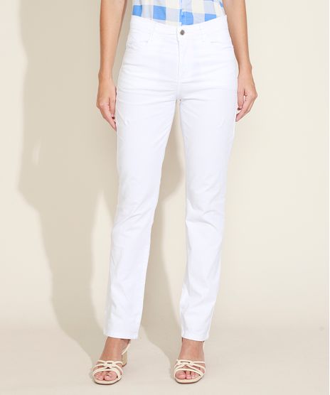Calca-de-Sarja-Feminina-Reta-Cintura-Super-Alta-com-Fendas-Branca-9969045-Branco_1