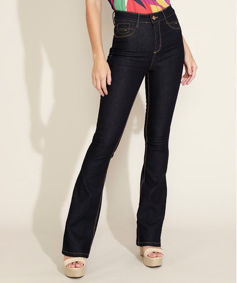 calça jeans feminina cintura alta azul escuro