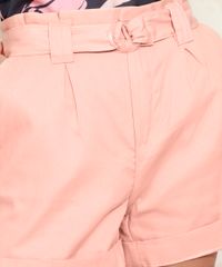 Short Sarja Clochard com Cinto Rosa vista frontal