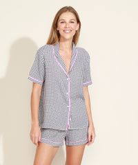Pijama-Feminino-Camisa-Estampado-Xadrez-com-Vies-Contrastante-Manga-Curta-Preta-9970114-Preto_1