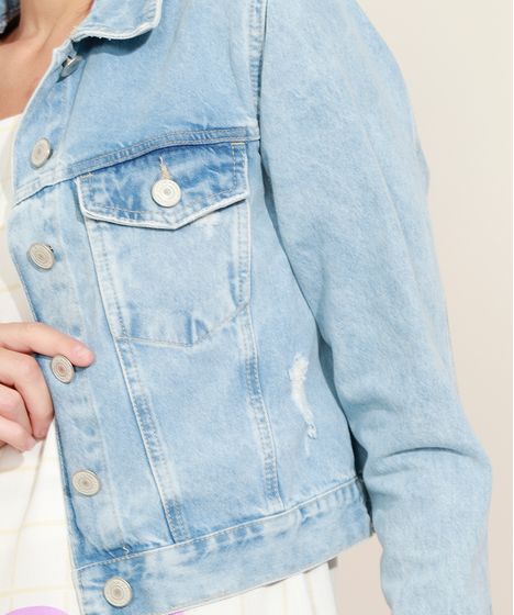 jaqueta jeans com puidos