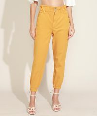 Calca-de-Sarja-Feminina-Jogger-Cintura-Super-Alta-com-Bolsos-Kaki-9968174-Kaki_1