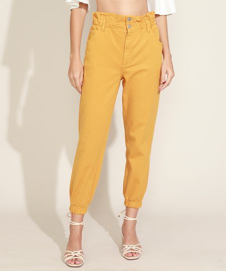 Calca-de-Sarja-Feminina-Jogger-Cintura-Super-Alta-com-Bolsos-Kaki-9968174-Kaki_1