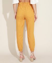 Calca-de-Sarja-Feminina-Jogger-Cintura-Super-Alta-com-Bolsos-Kaki-9968174-Kaki_2