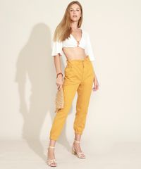 Calca-de-Sarja-Feminina-Jogger-Cintura-Super-Alta-com-Bolsos-Kaki-9968174-Kaki_3