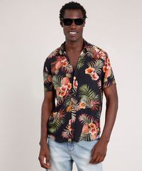 Camisa-Masculina-Blueman-Tradicional-Estampada-de-Passaros-e-Folhagens-Manga-Curta-Preto-9727433-Preto_1