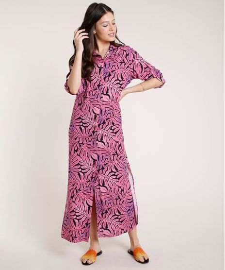 Vestido-Chemise-Feminino-Triya-Longo-Estampado-de-Folhagem-Manga-3-4-9679221-Roxo_1