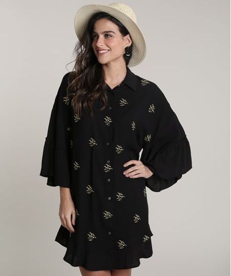 Camisa-Feminina-Salinas-com-Bordado-de-Gaivota-Manga-7-8--Preto-9679071-Preto_1