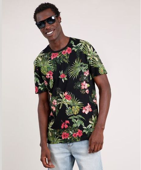 Camiseta-Masculina-Blueman-Tal-Pai-Tal-Filho-Folhagem-Tropical-Manga-Curta-Gola-Careca-Preto-9702026-Preto_1