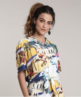 Camisa-Feminina-Cropped-Estampada-Praiana-com-No-Manga-Curta-Amarela-9679075-Amarelo_1
