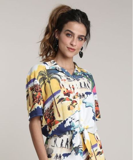 Camisa-Feminina-Cropped-Estampada-Praiana-com-No-Manga-Curta-Amarela-9679075-Amarelo_1