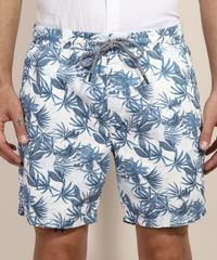 Bermuda-de-Sarja-Masculina-Reta-Estampada-de-Folhagem-com-Cordao-Off-White-9966718-Off_White_1